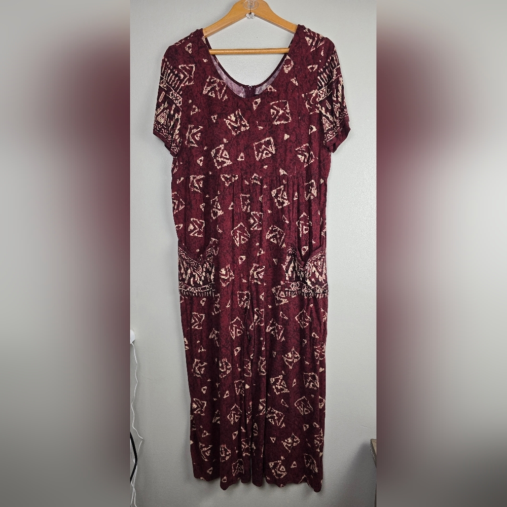 VTG "All That Jazz" Womens Sz 11/12 (Lg) Boho Print Wide Leg Jumpsuit Romper